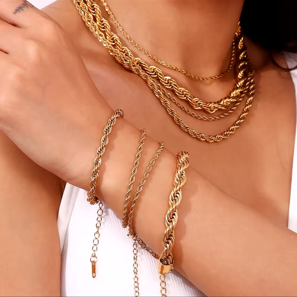 Classic Unisex 2mm Rope Chain Necklace 18k Gold Plated Stainless Steel Non Tarni - Picture 10 of 10